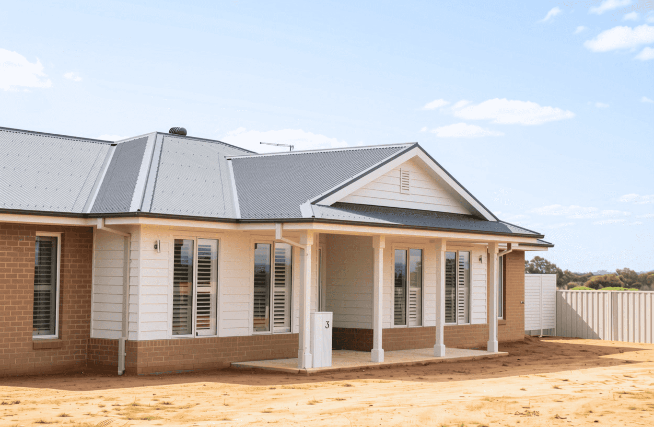 An Australian country home that is a mix of weatherboard and brick with a 4 post verandah.